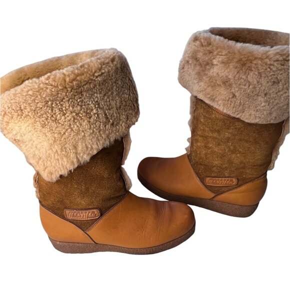 Vintage Mocatem Men 11E Shearling-Lined Tan Leather & Suede Boots Warm Comfort - Picture 1 of 16